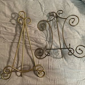 Gold Metal Picture Stands or Plate Holders, Set of two